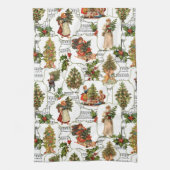 クリスマスビクトリアン・ツリー、ホリー&ミュージック キッチンタオル (縦)