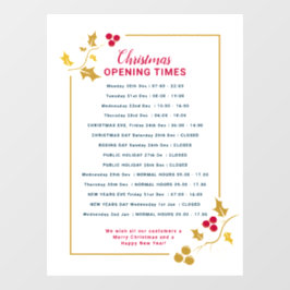 クリスマスビジネスのオープニングタイム、金ゴールドレッドホリー ウィンドウサイン