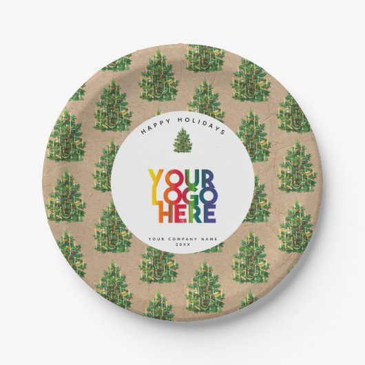 クリスマスビジネスロゴヴィンテージクリスマスツリー ペーパープレート (正面)
