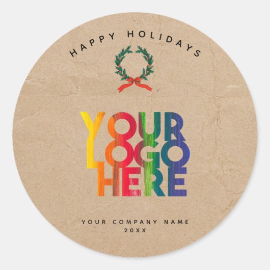 クリスマスビジネスロゴヴィンテージリースKraft ラウンドシール (正面)