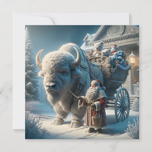 クリスマスビソン バッファロー サンタクロース ホリデー カード (正面)