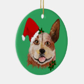 クリスマスビッグアイズグリーンキャトルドッグサンタハット セラミックオーナメント (右)