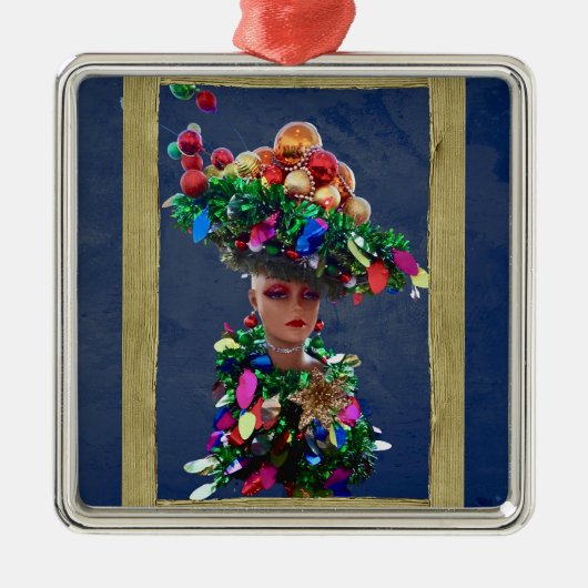 クリスマスビッグダービーパーティーカラフル帽子 メタルオーナメント (正面)