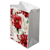 クリスマスビッグフラワーポインセチア赤い緑パターン ミディアムペーパーバッグ (正面アングル)