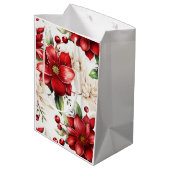 クリスマスビッグフラワーポインセチア赤い緑パターン ミディアムペーパーバッグ (裏面アングル)