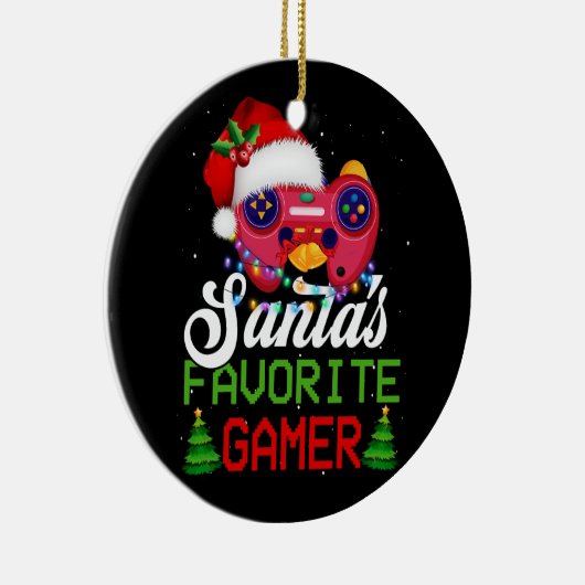 クリスマスビデオゲーマーサンタお気に入りののゲーマーゲーム セラミックオーナメント (右)