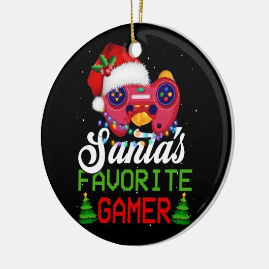クリスマスビデオゲーマーサンタお気に入りののゲーマーゲーム セラミックオーナメント (左)