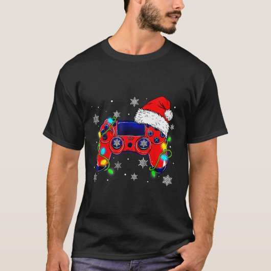 クリスマスビデオゲームコントローラサンタハットゲーマーボー Tシャツ (正面)