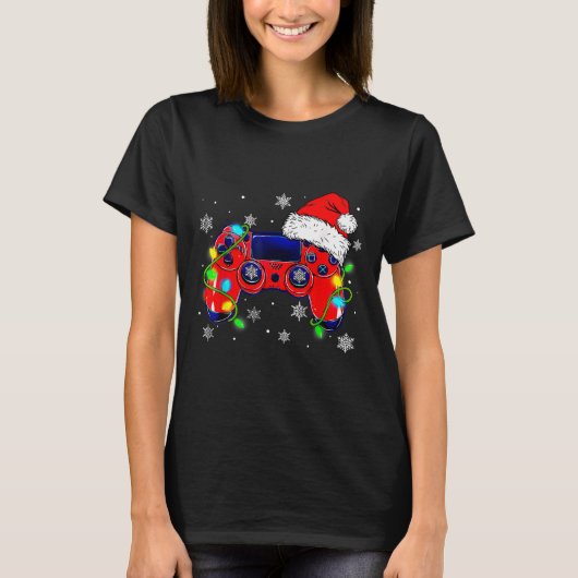 クリスマスビデオゲームコントローラサンタハットゲーマーボー Tシャツ (正面)