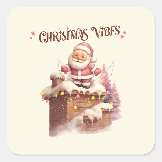 クリスマスビベスピンクサンタ スクエアシール (正面)