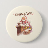 クリスマスビベスピンクサンタ 缶バッジ (正面)