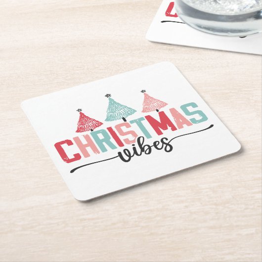 クリスマスビベス – フェスティバルツリーデザイン スクエアペーパーコースター (アングル)