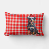 クリスマスビューセロンドッグレッドプレイドホリデー ランバークッション (正面)