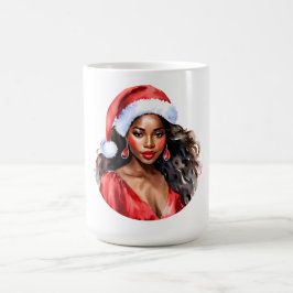 クリスマスビューティフルブラックウーマンサンタハット コーヒーマグカップ