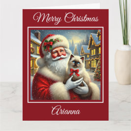 クリスマスビレッジのサンタとラグドール子猫 カード