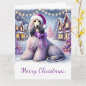 クリスマスビレッジの美しいアフガンハウンド カード (黄色い花)