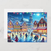 クリスマスビレッジアイススケートで滑るシ絵を描ーン ポストカード (正面/裏面)