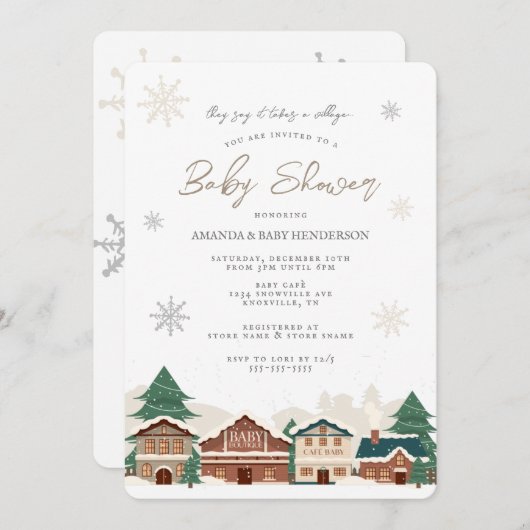 クリスマスビレッジウィンターベビーシャワー 招待状 (正面/裏面)