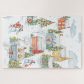 クリスマスビレッジサンタ雪だるまウォーターカラー ジグソーパズル (横)