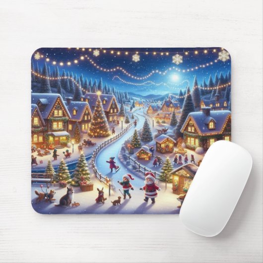 クリスマスビレッジススノーシ絵を描ーン マウスパッド (マウス)
