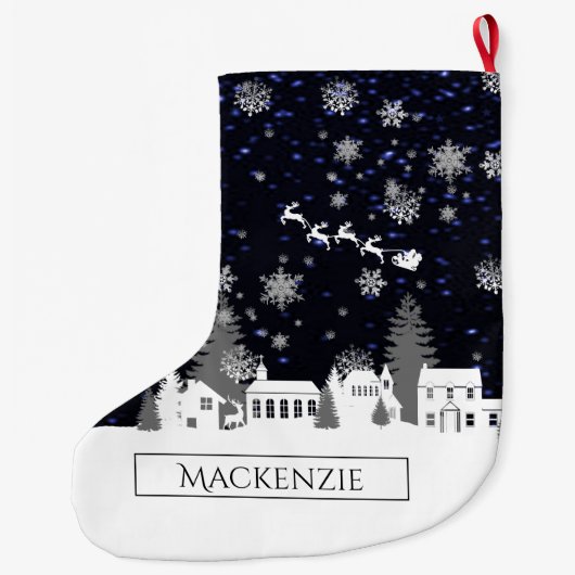 クリスマスビレッジパーソナライズされたストッキング ラージクリスマスストッキング (裏面)