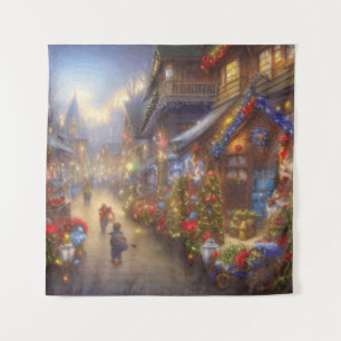 クリスマスビレッジファンタジー雪の風景 タペストリー