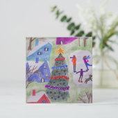 クリスマスビレッジフラットクリスマスカード カード (スタンド正面)