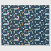 クリスマスビレッジブルーパターン「メリークリスマス」 ラッピングペーパー (フラット)