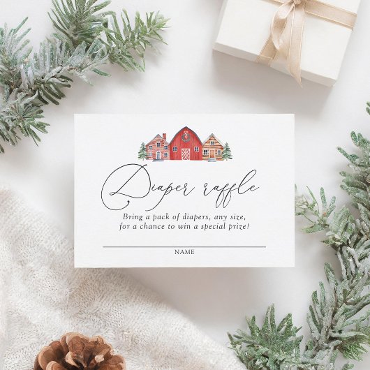 クリスマスビレッジベビーシャワーおむつラッフルチケット エンクロージャーカード