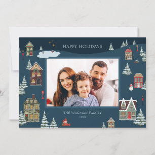 クリスマスビレッジホリデーフォトカード 招待状