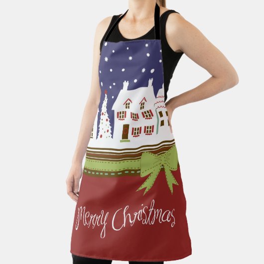 クリスマスビレッジメリークリスマスレッドスノーウィンター エプロン (インサイチュ)