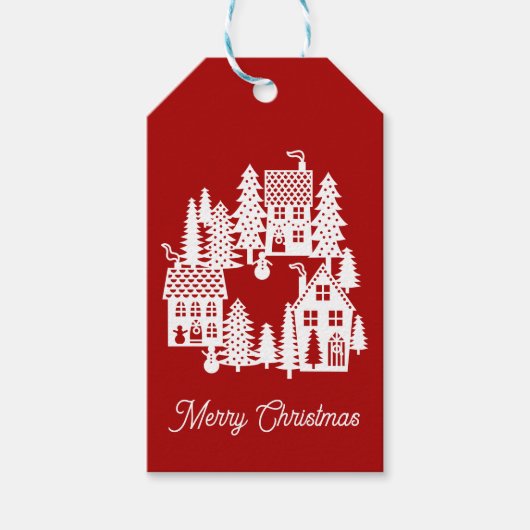 クリスマスビレッジレッドホワイト ギフトタグ (正面)