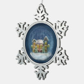 クリスマスビレッジ付きスノーフレーク スノーフレークピューターオーナメント (右)