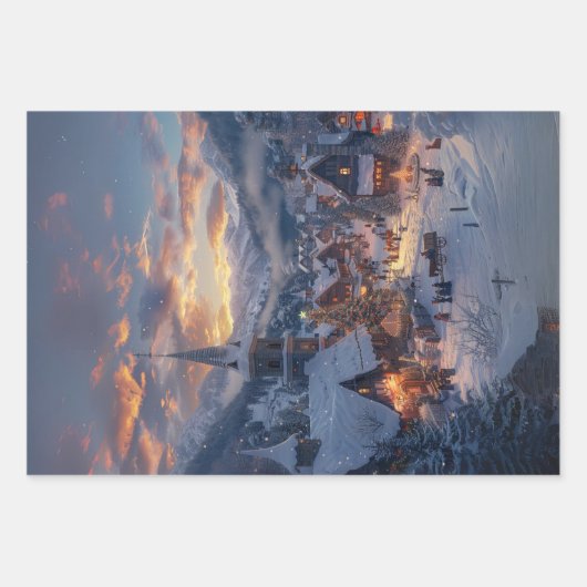 クリスマスビレッジ雪に覆われた通りの切り離し ラッピングペーパーシート (正面3)