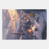 クリスマスビレッジ雪に覆われた通りの切り離し ラッピングペーパーシート (正面2)