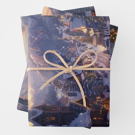 クリスマスビレッジ雪に覆われた通りの切り離し ラッピングペーパーシート (インサイチュ)