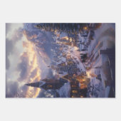 クリスマスビレッジ雪に覆われた通りの切り離し ラッピングペーパーシート (正面)