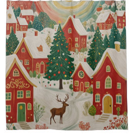 クリスマスビレッジ シャワーカーテン