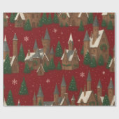 クリスマスビレッジ | レッドウィズスノーハウスアンドパインズ ラッピングペーパー (フラット)