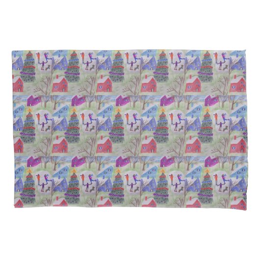 クリスマスビレッジ 枕カバー (正面)