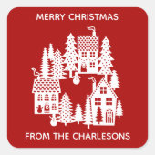 クリスマスビレッ赤と白ジパーソナライズされた スクエアシール (正面)