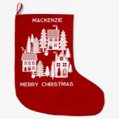 クリスマスビレッ赤と白ジパーソナライズされた ラージクリスマスストッキング (正面)