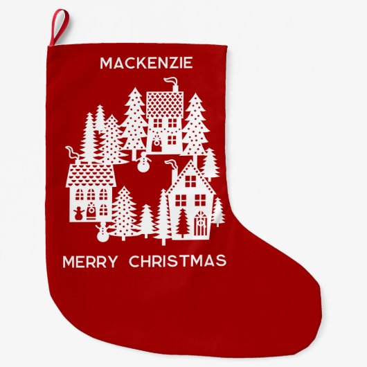 クリスマスビレッ赤と白ジパーソナライズされた ラージクリスマスストッキング (正面)
