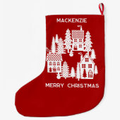 クリスマスビレッ赤と白ジパーソナライズされた ラージクリスマスストッキング (裏面)