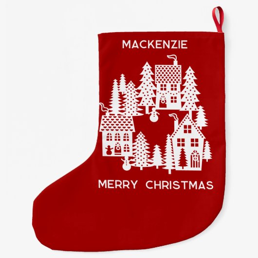 クリスマスビレッ赤と白ジパーソナライズされた ラージクリスマスストッキング (裏面)