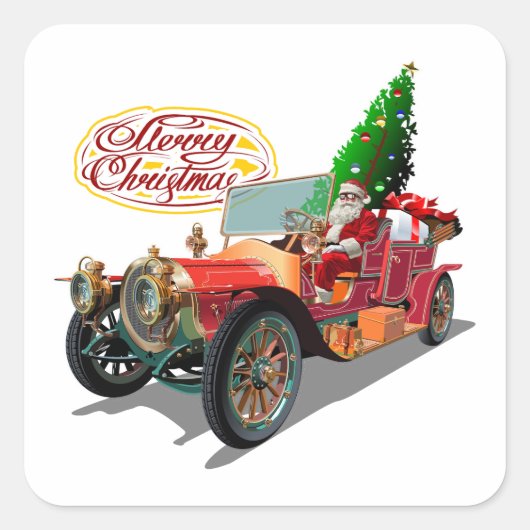 クリスマスビンテージ車 スクエアシール (正面)