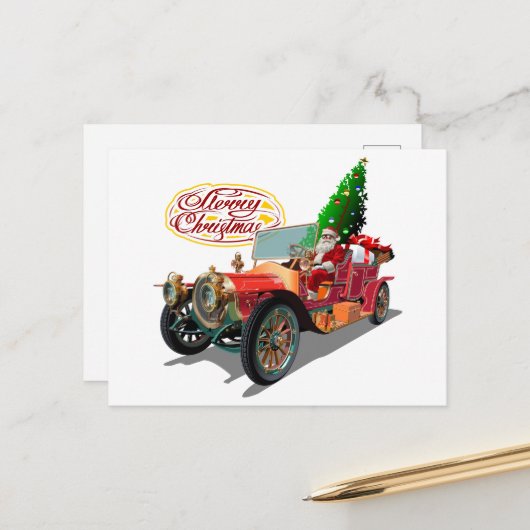 クリスマスビンテージ車 ポストカード (正面/裏面インサイチュ)
