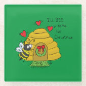 クリスマスビーおもしろいホリデー漫画 ガラスコースター (正面)