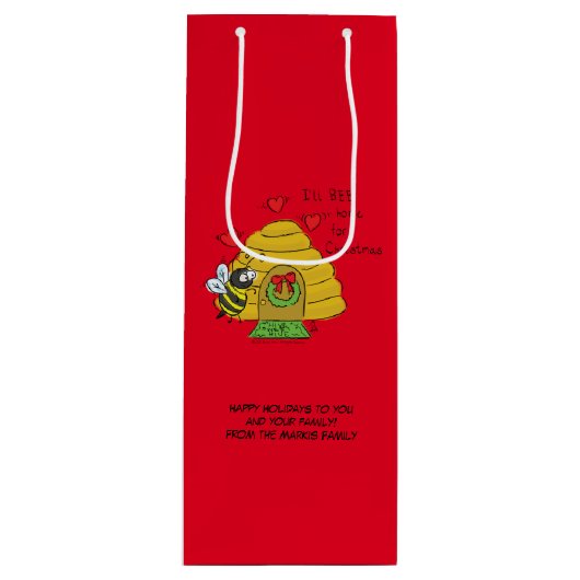 クリスマスビーおもしろいホリデー漫画 ワインギフトバッグ (正面)