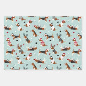 クリスマスビーグルズピンクブルーグリーン ラッピングペーパーシート (正面2)
